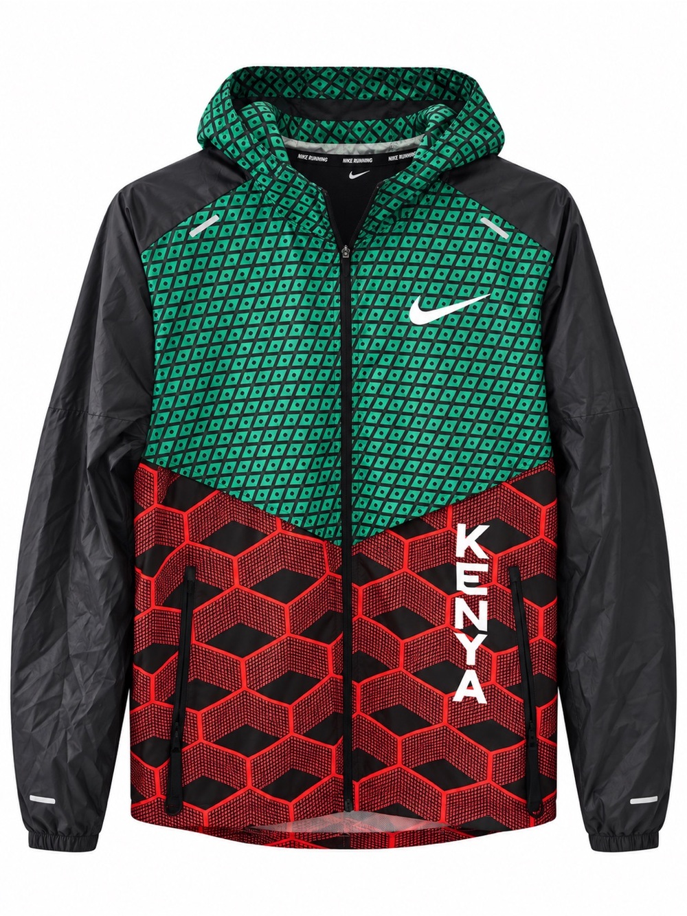 Nike Shield Kenya Small Geometric Hooded Running Windbreaker Jacket